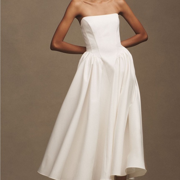 BHLDN Dresses & Skirts - BHLDN Strapless Basque-Waist Lace Up Fit & Flare Midi Dress